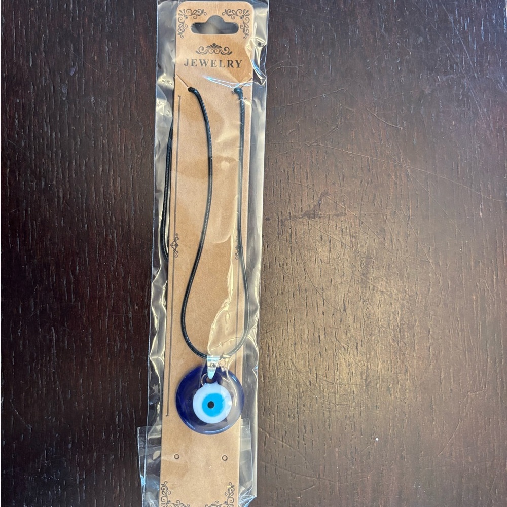 Blue Evil Eye Pendant Necklace Greek party glass statement round circle art cool
